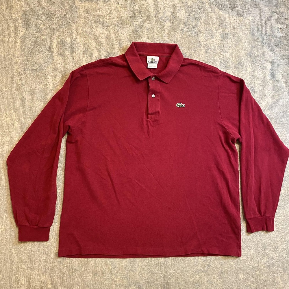 Lacoste Polo Shirt Mens XL Red Classic Fit Long Sleeve Croc Logo Casual